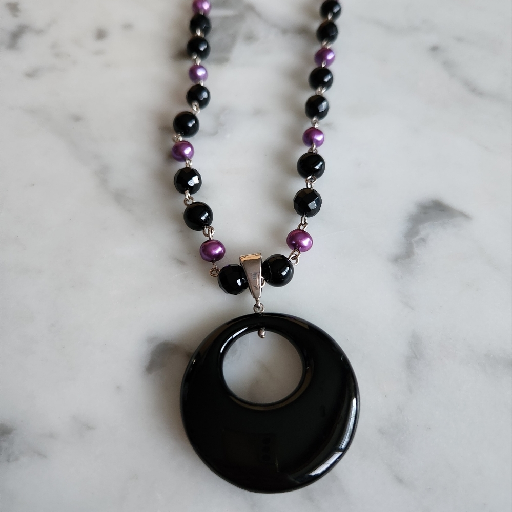 *Sterling Silver, Onyx, And Pearl Necklace NWOT